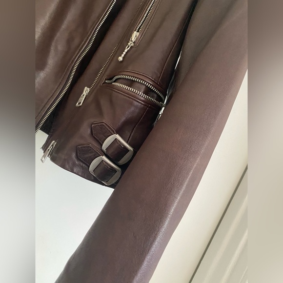 AllSaints Armstead Biker Leather Jacket in Oxblood - Picture 5 of 16